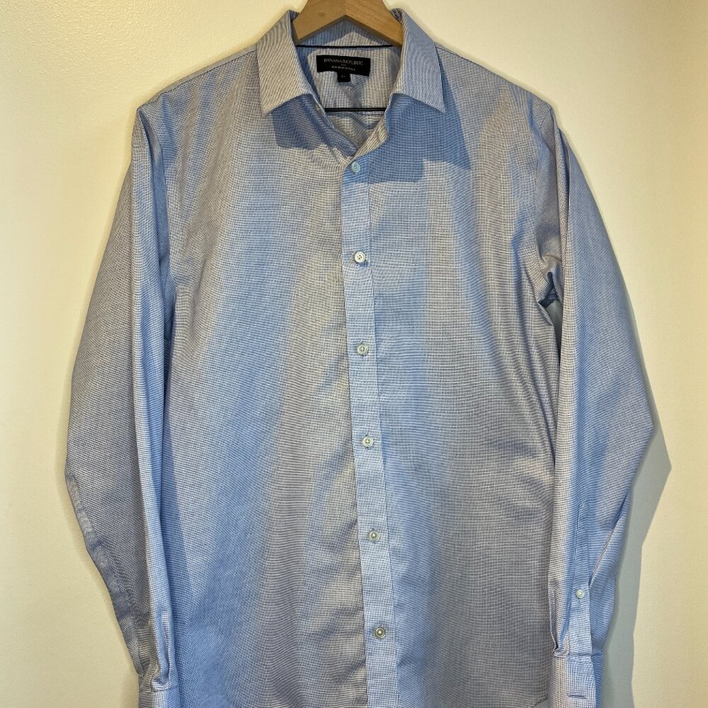 Banana Republic Non-Iron Slim Fit Dress Shirt - Blue Micro Check